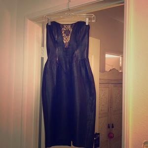 Firenze Black Leather Strapless Dress
